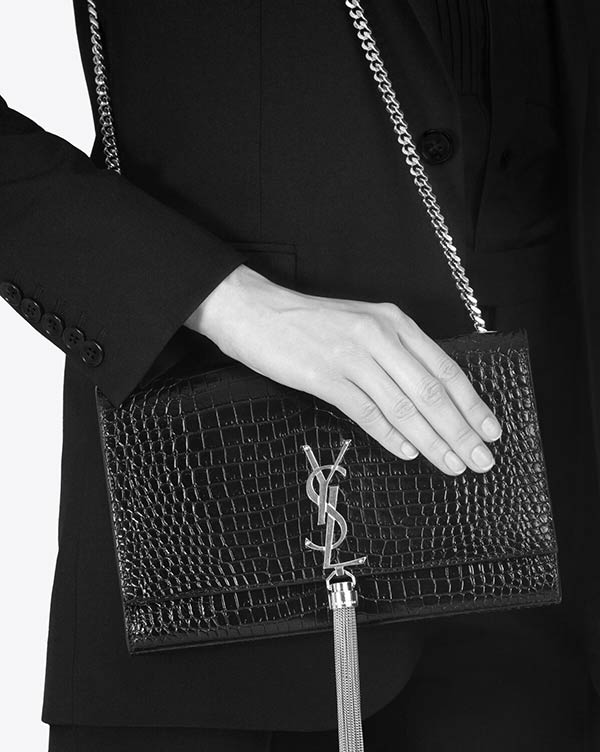 YSL Saint Laurent Kate 中號 鱷魚壓紋流蘇掛飾單肩包